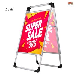 ป้ายตั้งพื้น อะลูมิเนียม มีด้ามจับ (W) 63 X (H) 125 cm.โชว์งานพิมพ์ 2 ด้าน พับเก็บได้ เคลื่อนย้ายสะดวก