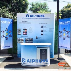 BACK DROP SET ชุดฉากแบคดรอป สำหรับจัดบูธ ประกอบด้วย แบคดรอป รุ่นมน + ธงญี่ปุ่น + เคาน์เตอร์ออกบูธ