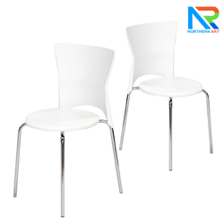 เช่าเก้าอี้ พลาสติกโพลีโพรพิลีน (PP) สีขาว ที่นั่งทรงกลม พนักพิงทรงโค้ง ขาเหล็กชุบโครเมียม