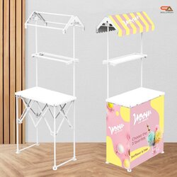 โต๊ะชงชิม บูธชงชิม รุ่นมีหลังคา ขนาด (W)78 x (D)40 x (H)185 cm.พร้อมชั้นวางของ หลังคา ถอดประกอบได้ พร้อมกระเป๋า 1 ใบ