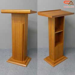 โพเดียมไม้ สีสัก ทรงโมเดิร์น TOPตรง ขนาด (W)55 x (L)42 x (H)109 cm. พร้อมชั้นวางของ