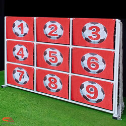 เข่าเกมส์ฟุตบอล เกมส์เตะบอล เกมส์FOOTBALL ขนาด (W)3 x (H)2 ม.โครงเหล็กสีขาว ถอดประกอบได้ พร้อมป้าย9 ช่อง