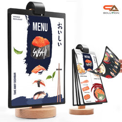 เมนูตั้งโต๊ะ ฐานไม้ รุ่น D4 ฐานไม้จริง สีบีช ขนาด 10X20 ซม., A5 และ A4 พร้อมซองพลาสติก 5 ซอง โชว์งานพิมพ์ได้ 2 หน้า (เพิ่มซองได้ )