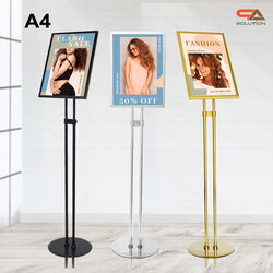 โปสเตอร์สแตนด์ ขนาดA4 ฐานกลม เสาคู่ โชว์งานพิมพ์ 1 ด้าน ปรับเอียง 360 องศา ปรับแนวตั้ง-แนวนอน และปรับสูง-ต่ำได้