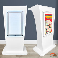 โพเดียมไม้ LED สีขาว ขนาด (W)55 x (L)45 x (H)112 cm. พร้อม LED CRYSTAL FRAME ด้านหน้า