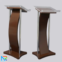 โพเดียมไม้ สีโอ๊ค ขนาด (W) 50 x (L) 40 x (H) 120 cm. พร้อมเสาสแตนเลสคู่ TOP เอียง อะคริลิคใส ติดหมุด