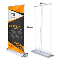 ROLL UP PREMIUM โรลอัพ ขนาด 80x200 ซม. รุ่นพรีเมี่ยม (หยดน้ำ) 1 หน้า วัสดุอะลูมิเนียมอย่างดี ม้วนเก็บได้ง่าย ฐานกว้าง แข็งแรง