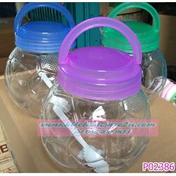 P02386 ขวดโหล PET หูหิ้ว B601 (ปากกว้าง 5.8 สูง 9.6 กลางขวด 8.0 ซม) ราคาส่งต่อ 12 ใบ