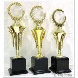 TPL01 ถ้วยรางวัลพลาสติกชุบสีทอง หัวถ้วยติดสติกเกอร์โลโก้ได้2ด้านหมุนได้