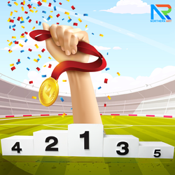 เช่าแท่นยืนรับรางวัล 1-2-3-4-5 ขนาด (W)350 x (D)50 x (H)65 cm. โครงเหล็ก ทำสีขาว พร้อมตัวเลข 1-2-3-4-5