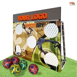 เช่าเกมส์ฟุตบอล เกมส์เตะบอล เกมส์อีเว้นท์ เกมส์FOOTBALL ขนาด (W) 150 X (H) 100 ซม.พร้อมงานพิมพ์สติ๊กเกอร์ และลูกฟุตบอล 5 ลูก