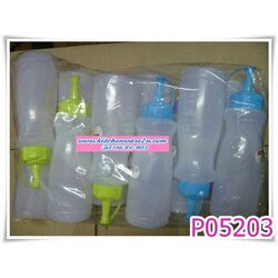P05203 ขวดซ๊อส สีขาว ทรงเอวคอด (ราคาส่งต่อ 12 ใบ คลิ๊กที่สินค้าเพื่อชมรายละเอียดของขนาด)