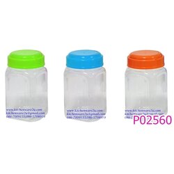 P02560 ขวดโหลพลาสติกใส 4 เหลี่ยม ปาก 3 นิ้ว พร้อมช้อน เกรดเอ ราคาต่อโหล (คลิ๊กที่สินค้าเพื่อดูรายละเอียด)