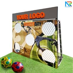 เกมส์ฟุตบอล ขนาด (W)150 x (H) 135 cm. โครงเหล็กปิดทับด้วยแผ่นซิงค์ เจาะวงกลม พร้อมตาข่าย แถม ลูกบอล 2 ลูก