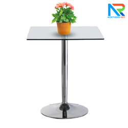 เช่าโต๊ะบาร์ TOP กระจกสี่เหลี่ยม ขาเหล็กชุบโครเมี่ยม ขนาด (W)65 x (D)65 cm.