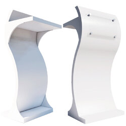 โพเดียมไม้ สีขาว ทรง S ขนาด (W)55 x (L)35 x (H)119 ซม. พร้อมอะคริลิคติดหมุดด้านหน้า สำหรับติดโลโก้