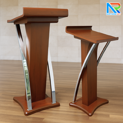 โพเดียมไม้ สีโอ๊คแดง ตกแต่งสแตนเลสเกรด304 ขนาด (W) 55 x (L) 50 x (H) 120 cm.
