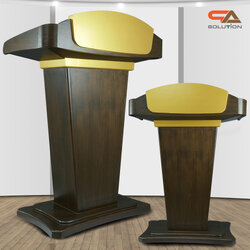 โพเดียมลายไม้ สีโอ๊คน้ำตาล และสีทอง รุ่น PD-07 ขนาดTOP (W) 90 x (L) 46 สูง 120 ซม. พร้อมชั้นวางของ