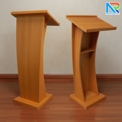 โพเดียมไม้ ลายไม้ สีสัก ขนาด (W) 50 x (L) 40 x (H) 120 cm. พร้อมชั้นวางของ