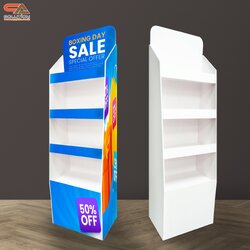 ชั้นวางสินค้าพลาสวูด 4 ชั้น ขนาด (W)52 x (D)32 x (H)150 ซม. พร้อมงานพิมพ์ พลาสวูดหนา 8 มม.