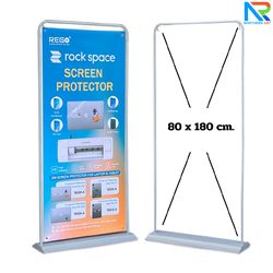 CLEARANCE SALE! ป้ายตั้งพื้น รุ่นแขวน ฐานพลาสติกขึ้นรูป ขนาด 80x180 ซม. โครงเหล็กสีเทาพร้อมขอแขวน 4 มุม ถอดประกอบได้ เคลื่อนย้ายสะดวก