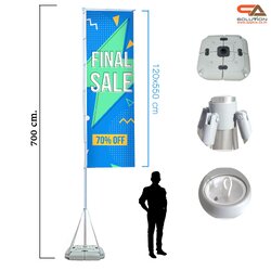 ธงญี่ปุ่น ไจแอนท์ ฐานน้ำ ขนาด 7 m. โครงอะลูมิเนียม ถอดประกอบได้ พร้อมผ้าธงขนาด (W)120 x (H)550 cm.