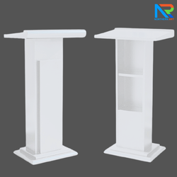 โพเดียมไม้ สีขาว ทรงโมเดิร์น TOPตรง ขนาด (W)55 x (L)42 x (H)109 cm. พร้อมชั้นวางของ