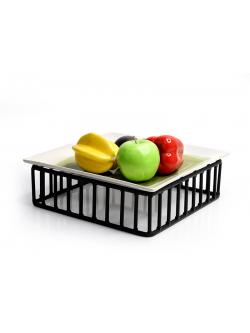 ชั้นวางสี่เหลี่ยมกรงเหล็ก+ชามเซรามิคสีขาว สูง 8 ซม. 1619-031