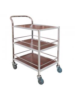 รถเข็นไม้ 3 ชั้น ขอบสแตนเลส มีที่จับเข็น 1 ด้าน 1401-064