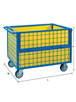 Steel cage trolley, side panel grille Model with corrugated plastic lining 350 kg.