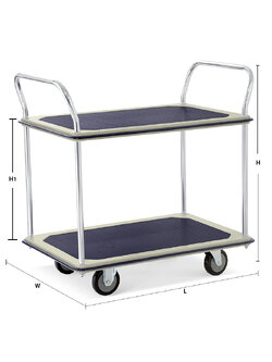 TWO-TIER STEEL PLATFORM TRUCK - DOUBLE HANDLES 370 KG PU WHEELS