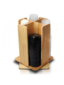 ที่ใส่แก้วกาแฟ กล่องจ่ายแก้ว ที่วางแก้วเครื่องดื่ม ไม้สีน้ำตาล 4 ช่อง ฐานตั้ง หมุนได้ 360 องศา