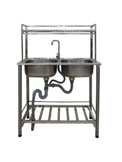 อ่างล้างจาน 2 หลุม พร้อมขาตั้งและชั้นตะแกรงวางภาชนะ รุ่น PSV932