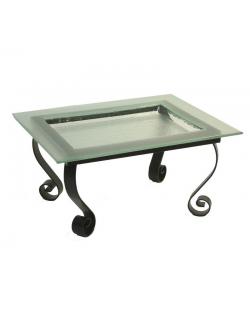 ที่วางจานเหล็กแบนขาม้วนผืนผ้าสูง 18 CM + จานแก้ว