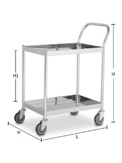 รถเข็นถาดสเตนเลส 2 ชั้น มือจับข้างเดียว ล้อ PU