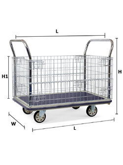 Single-storey steel floor trolley, 2 handles, 500 kg, PU wheels