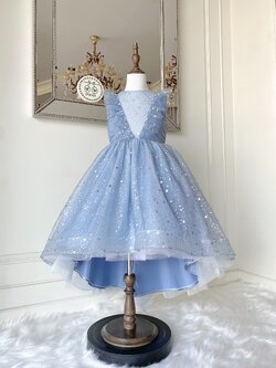 เดรสออกงานราตรีแขนกุดสีเทาหน้าสั้นหลังยาว