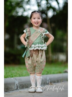 (เซต 4 ชิ้น) ชุดไทยแบรนด์ Chabafah รุ่น ศิรินภา สีเขียว