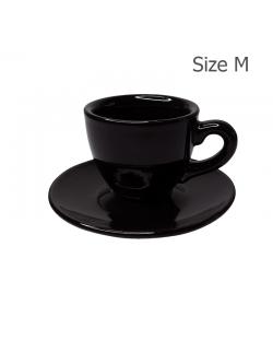 แก้วกาแฟ 150 CC. (Size M) ถ้วยกาแฟลาย Glossy Black พร้อมจานรอง