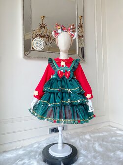 (เซต 2 ชิ้น) เดรสวันพีชคริสต์มาสงานพรีเมี่ยม ธีมต้น X'mas สีเขียวแดง (ชุด+ที่คาดผม) ที่คาดผมสวยอลังมีไฟ งานดีมากๆ Christmas