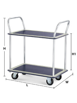TWO-TIER STEEL PLATFORM TRUCK - DOUBLE HANDLES 220 KG PU WHEELS