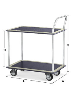 รถเข็นพื้นเหล็ก 2 ชั้น มือจับข้างเดียว 220 กก. ล้อยาง