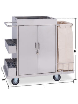 รถเข็นแม่บ้านสเตนเลส แบบมีประตูปิด