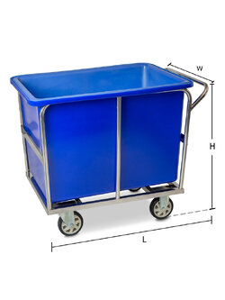 รถเข็นสเตนเลสมีแฮนด์ พร้อมถังหล่อขนาดใหญ่ สีน้ำเงิน 300 ลิตร