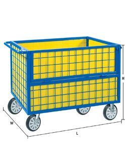 Steel cage trolley, side panels, grille Model with corrugated plastic lining 500 kg.