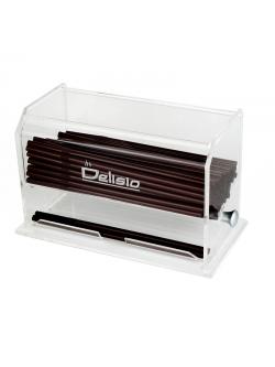 กล่องจ่ายหลอด ที่ใส่หลอด อะคริลิค Delisio แบบหมุนด้านข้าง