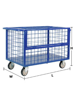 Steel cage cart with grille side panel, transparent model, 500 kg, with top cover