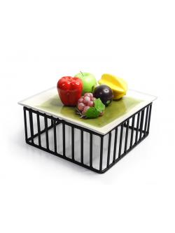 ชั้นวางสี่เหลี่ยมกรงเหล็ก+ชามเซรามิคสีขาว สูง 12 ซม. 1619-032