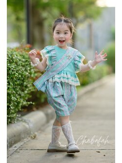 (เซต 4 ชิ้น) ชุดไทยแบรนด์ Chabafah รุ่น ศิรินภา สีฟ้า