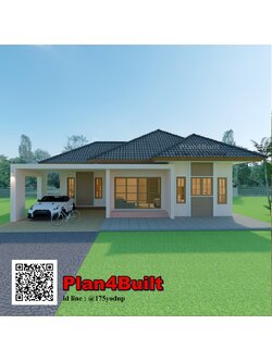 แบบบ้านชั้นเดียวทรงปั้นหยา มุงกระเบื้องซีแพคโมเนีย